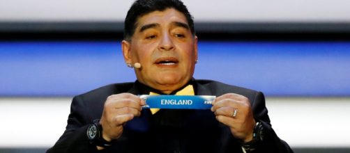 Diego Maradona during the moment England was picked to be part of Group G alongside Belgium, Panama and Tunisia. Photo: Kai Pfaffenbach/Reuters