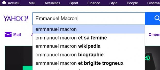 Une recherche sur Yahoo! avec le terme "Emmanuel Macron", le 1er décembre 2017 Une recherche sur Yahoo! avec le terme "Emmanuel Macron", le 1er décembre 2017