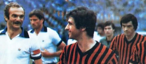 Sandro Mazzola e Gianni Rivera nella finale di Coppa Italia 1976/77