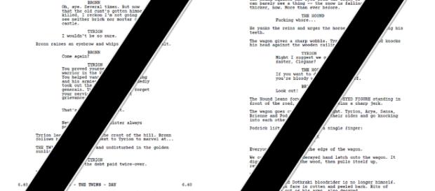 Páginas divulgadas de possível script de Game of Thrones. (Foto Reprodução). Páginas divulgadas de possível script de Game of Thrones. (Foto Reprodução).