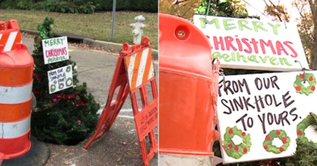 Residents Fill A Massive Pothole With A Decorated Christmas Tree