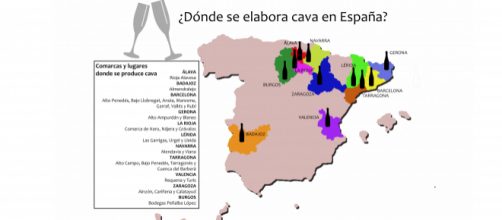 Mapa y cuadro con las zonas geográficas de producción del cava