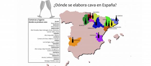 Mapa y cuadro con las zonas geográficas de producción del cava Mapa y cuadro con las zonas geográficas de producción del cava