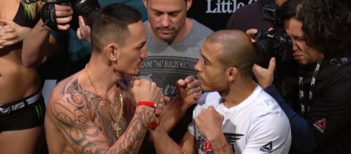 UFC featherweight champion Max Holloway (left) and challenger Jose Aldo (right) -- ESPN via YouTube