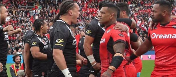 Just one spectacular moment from this year's World Cup as Tonga and New Zealand come head-to-head after the haka. Image Source - bbc.co.uk Just one spectacular moment from this year's World Cup as Tonga and New Zealand come head-to-head after the haka. Image Source - bbc.co.uk
