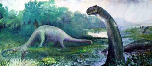 Swamp-bound 'Brontosaurus' 1897 Charles R. Knight - image via Wikimedia Commons