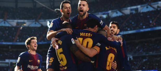 Celebración del Barça por el gol de Leo Messi enel clásico contra el Real Madrid Celebración del Barça por el gol de Leo Messi enel clásico contra el Real Madrid