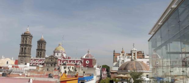 La famosa vista desde la terraza del Museo Amparo en Puebla. La famosa vista desde la terraza del Museo Amparo en Puebla.