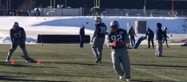 James Harrison (No. 92) practiced with the Patriots for the first time (Image Credit: MassLive/YouTube) James Harrison (No. 92) practiced with the Patriots for the first time (Image Credit: MassLive/YouTube)