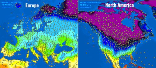 Le temperature al suolo in Europa e Nord America