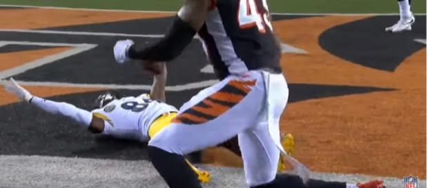 Brown falls after getting hit in the endzone - image - NFL / Youtube Brown falls after getting hit in the endzone - image - NFL / Youtube
