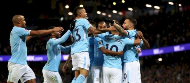 Los jugadores del Manchester City celebran uno de sus goles Los jugadores del Manchester City celebran uno de sus goles