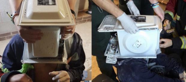 Youtuber ficou com a cabeça presa em micro-ondas após bricadeira ter dado errado (Crédito: Twitter/ Corpo de Bombeiros de West Midlands) Youtuber ficou com a cabeça presa em micro-ondas após bricadeira ter dado errado (Crédito: Twitter/ Corpo de Bombeiros de West Midlands)