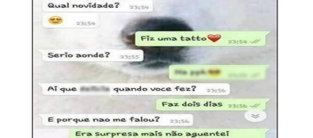 Namorado se desespera ao ver tatuagem da namorada (Foto: Reprodução/WhatsApp) Namorado se desespera ao ver tatuagem da namorada (Foto: Reprodução/WhatsApp)