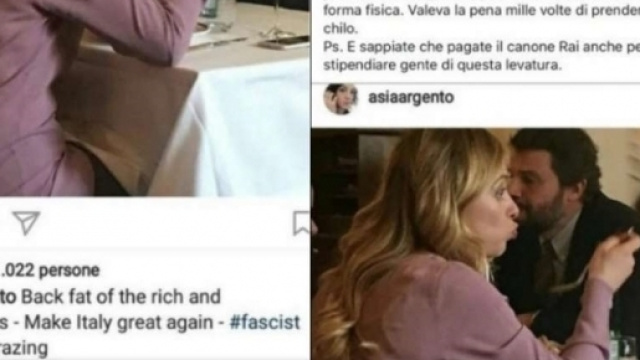 Il post a sinistra di Asia Argento e a destra la replica di Giorgia Meloni
