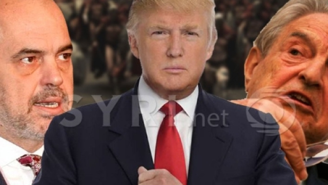 A sinistra il premier albanese Edi Rama, al centro Trump e a destra George Soros