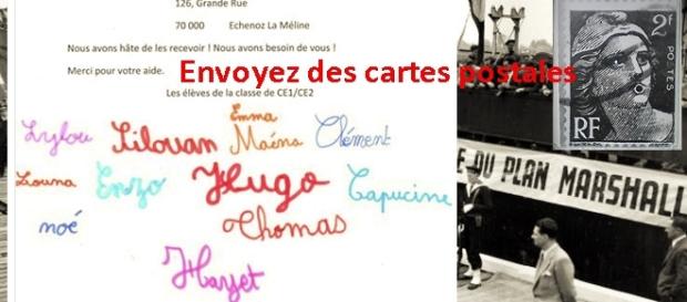 Envoyez des cartes postales aux élèves de cours élémentaires de l'école de Longeville, Grand' Rue, 70 000 Échenoz-la-Méline Envoyez des cartes postales aux élèves de cours élémentaires de l'école de Longeville, Grand' Rue, 70 000 Échenoz-la-Méline
