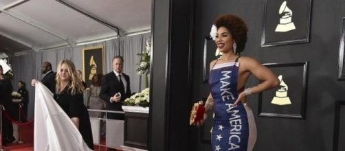 Joy Villa sparks outrage for her 2017 Grammy Awards dress (photo by Jordan Strauss, Invision/AP).