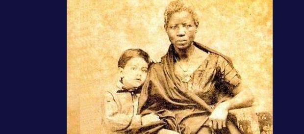 Ein Pflanzersohn mit seinem Kindermädchen, Brasilien 1860, public domain Ein Pflanzersohn mit seinem Kindermädchen, Brasilien 1860, public domain