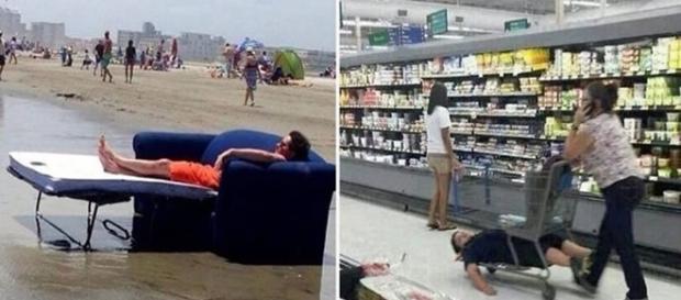 Pessoas despreocupadas em situações inusitadas Pessoas despreocupadas em situações inusitadas