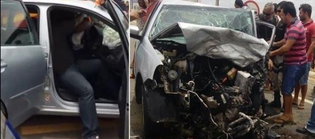 Na imagem é possível ver os danos causados no veículo durante a colisão frontal que aconteceu na BR-316. Na imagem é possível ver os danos causados no veículo durante a colisão frontal que aconteceu na BR-316.