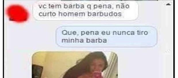 Moça convence rapaz a tirar a barba. (foto: reprodução Whatsapp) Moça convence rapaz a tirar a barba. (foto: reprodução Whatsapp)