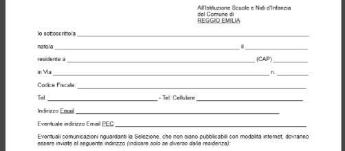 Modello per presentare domanda al Bando di concorso