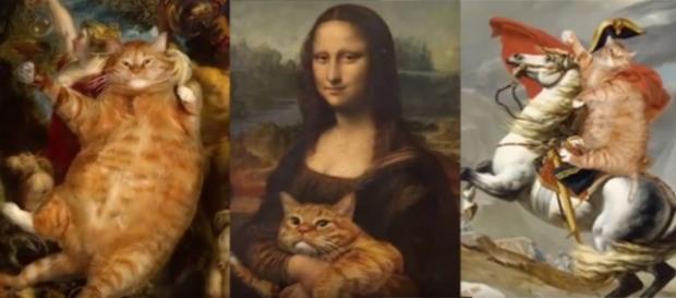 Artista recria obras de arte com seu gato. Reprodução: Youtube. Artista recria obras de arte com seu gato. Reprodução: Youtube.