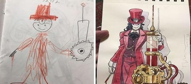 Pai transforma os desenhos dos filhos Pai transforma os desenhos dos filhos