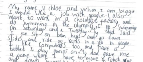 La prima parte della lettera che una bambina di 7 anni ha scritto al ceo di Google chiedendogli lavoro.