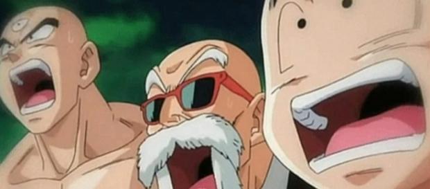 Ten Shin Han, el maestro Roshi y Krilin Ten Shin Han, el maestro Roshi y Krilin