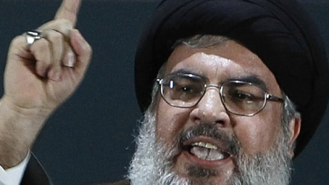 Hassan Nasrallah mentre tiene un discorso