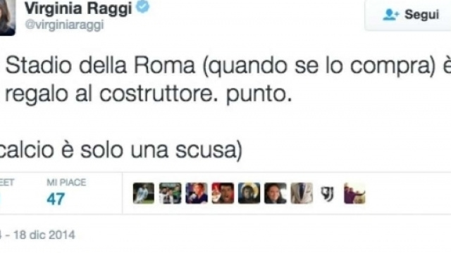 Virginia Raggi criticava il progetto di uno Stadio a Roma già nel 2014