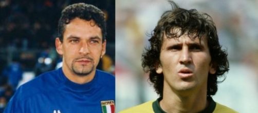 Baggio e Zico 'icone' dei due mondi, con le maglie di Italia e Brasile