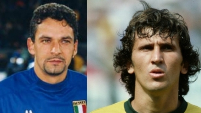 Baggio e Zico 'icone' dei due mondi, con le maglie di Italia e Brasile