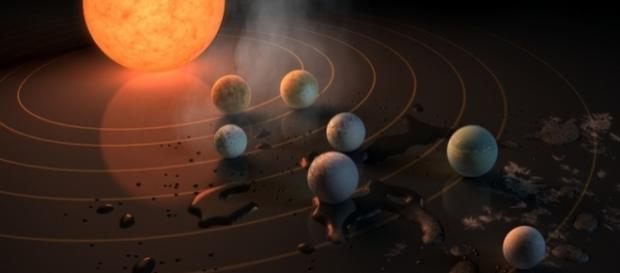 NASA anunciou a descoberta de sete planetas orbitando uma única estrela (Crédito:NASA/JPL-Caltech) NASA anunciou a descoberta de sete planetas orbitando uma única estrela (Crédito:NASA/JPL-Caltech)