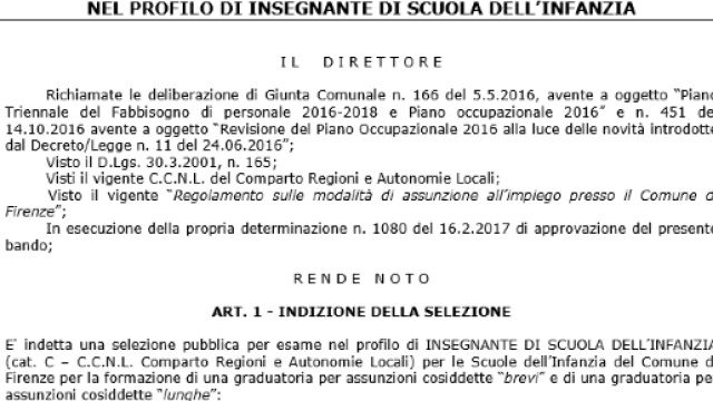 Bando di selezione maestre infanzia Firenze