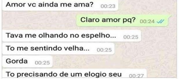 Marido tenta melhorar autoestima da mulher com um elogio Marido tenta melhorar autoestima da mulher com um elogio