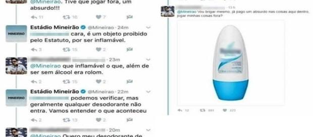 Ele jogou o desodorante fora, mas postou em uma rede social exigindo a devolução do item. Ele jogou o desodorante fora, mas postou em uma rede social exigindo a devolução do item.