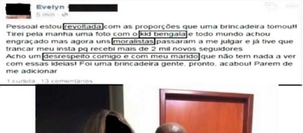 Mulher posta foto com Kid Bengala segurando membro de astro pornô. Mulher posta foto com Kid Bengala segurando membro de astro pornô.