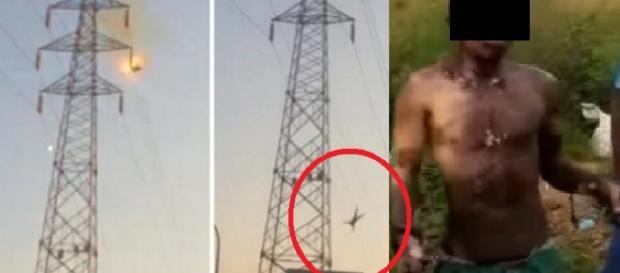 Vídeo: Jovem sobe na torre, leva choque e fica com corpo desse estado; veja Vídeo: Jovem sobe na torre, leva choque e fica com corpo desse estado; veja