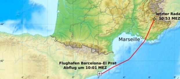 Der Katastrophenflug der Germanwings vom Frühjahr 2015. (Grafik, URG Suisse: Blasting.News Archiv) Der Katastrophenflug der Germanwings vom Frühjahr 2015. (Grafik, URG Suisse: Blasting.News Archiv)