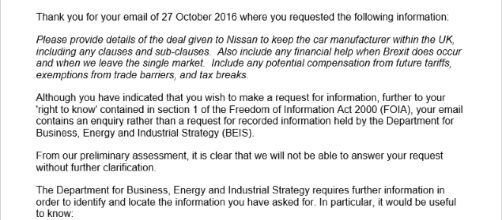 Original email sent to the Department of Business, Energy and Industrial Strategy - Source: Myself