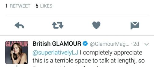 Glamour magazine defended itself on Twitter; credit: GlamourMagUK