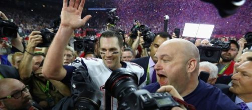 NE QB Tom Brady jubilant after leading the Patriots to their (and his) fifth Super Bowl victory over Atlanta./ Photo from 'The Sun' - thesun.co.uk