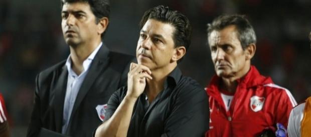 Marcelo Gallardo sufre la derrota ante Lanús pero se quedó en el campo de juego, con todo el equipo, para felicitar al rival por el título Marcelo Gallardo sufre la derrota ante Lanús pero se quedó en el campo de juego, con todo el equipo, para felicitar al rival por el título