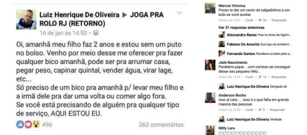 Luiz Henrique postou mensagem em um grupo do Facebook Luiz Henrique postou mensagem em um grupo do Facebook