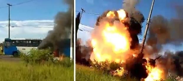 Vídeo mostra momento em que veículo explode em via movimentada. Vídeo mostra momento em que veículo explode em via movimentada.