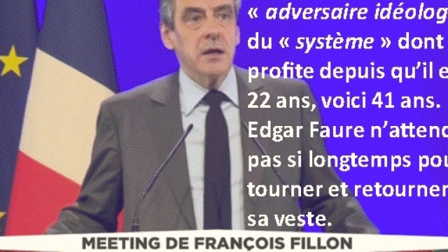 On croirait entendre Jean-Marie, Marine et Marion Le Pen : François FIllon, se gavant du système depuis 41 ans, le dénonce