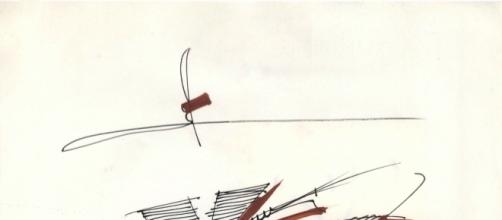 Alta Moda, A/I 1987, disegno in pennarello nero china e pennarello colorato su carta